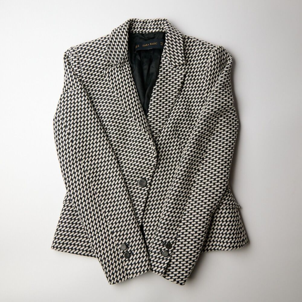 Zara Basic Blazer Women's M Structured Houndstooth Corpcore Workwear Minimalist - Picture 7 of 10